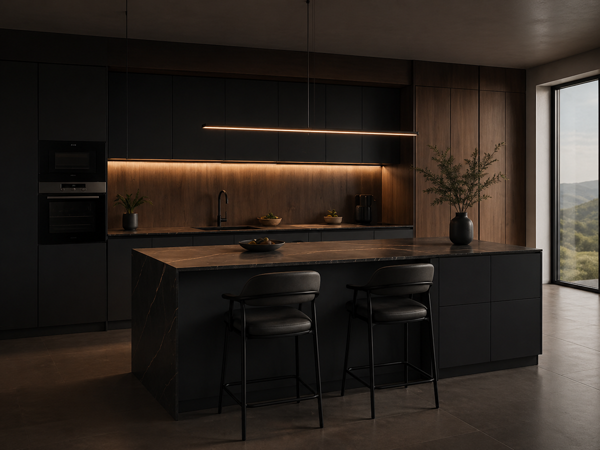 Темная кухня с островом