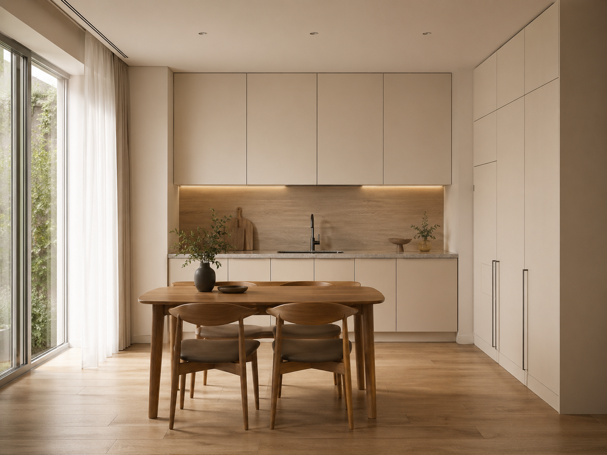 Кухня в теплой древесной гамме